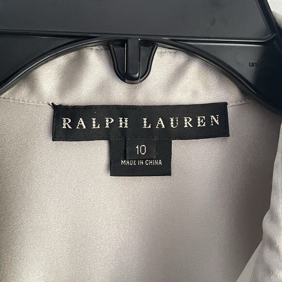 Ralph Lauren Black Label Silk Blouse Sz 10 Gray Button-Up Long Sleeve Shimmer - Picture 3 of 16